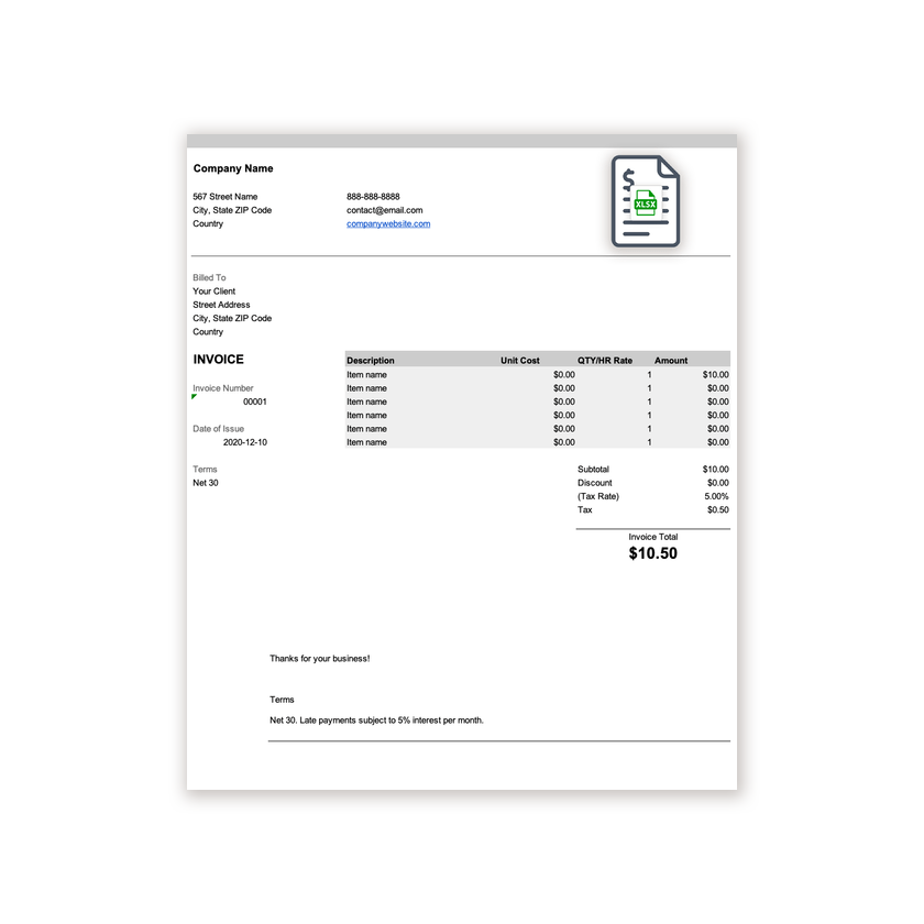 Download Now Excel Invoice Template
