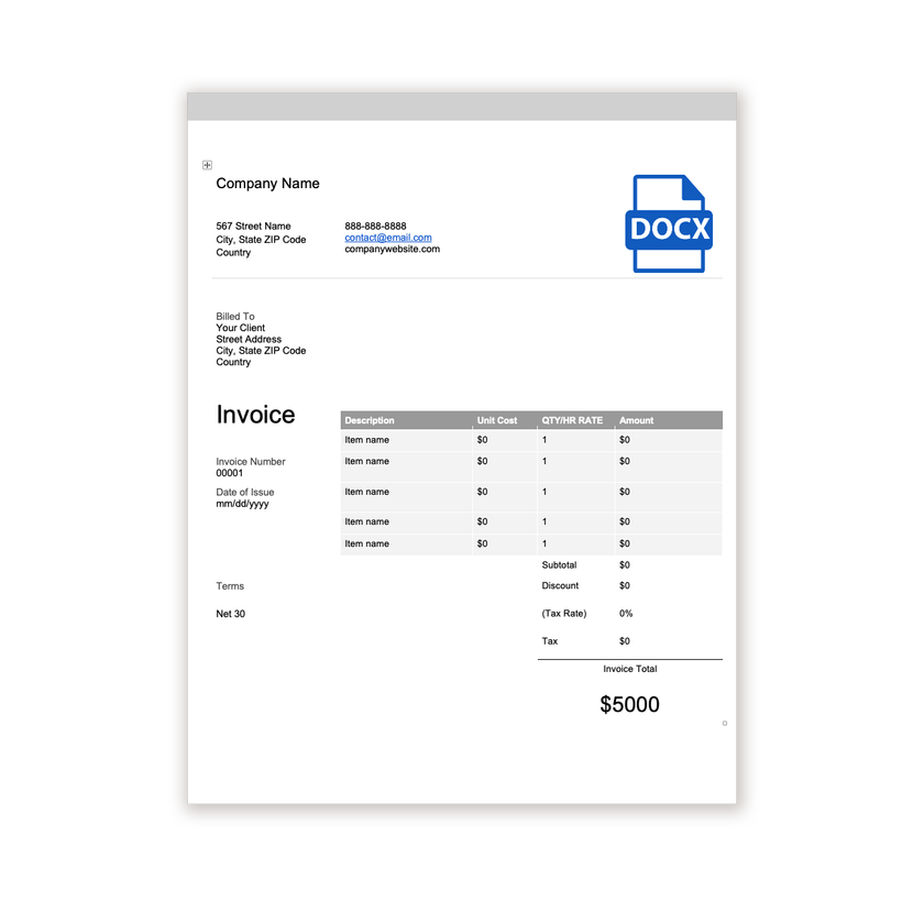 Download Now Word Invoice Template